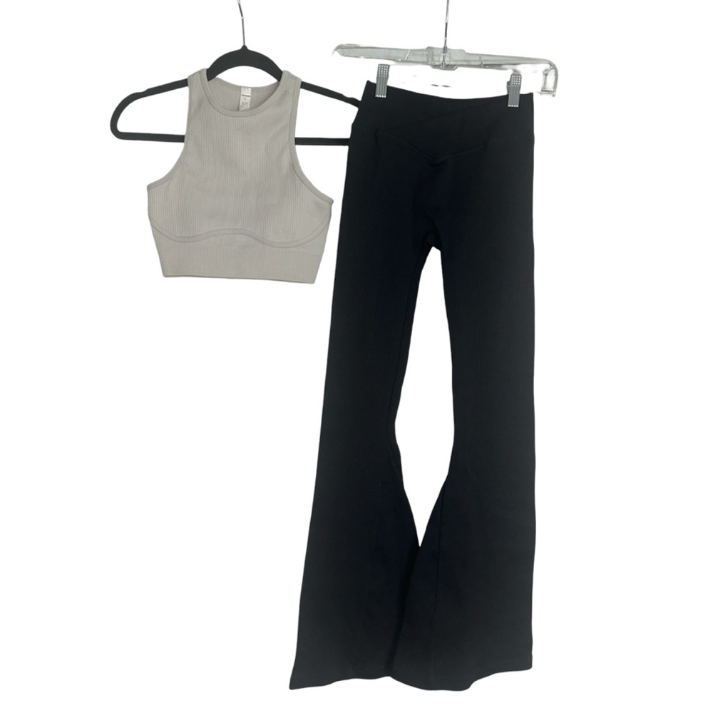 Fashion Nova Black Wide Leg Ponte Pants with Gray Crop Tank